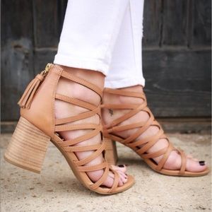 Genuine Leather Tassel Strappy Block Heel Sandal